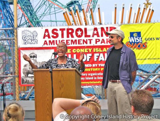Margaret Williams performing at the 2005 opening of the Coney Island History Project Memory Booth.