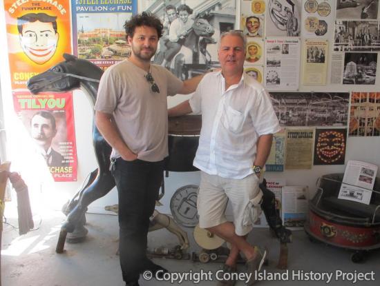 Steve Larkin and his son visiting the Coney Island History Project in 2015