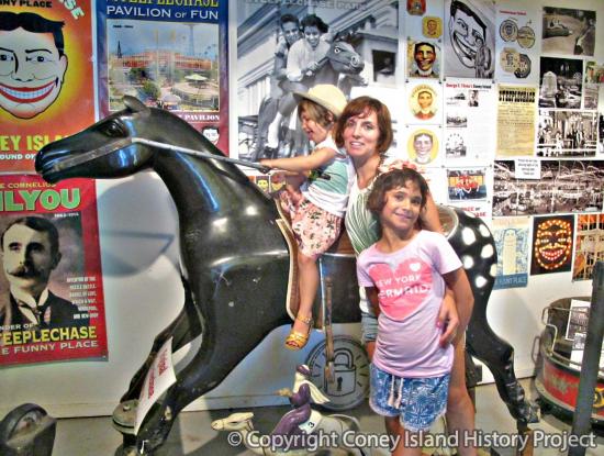 Family photo with Steeplechase horse at Coney Island History Project