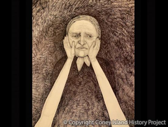 Reaching for baba, Ink on paper, 18 x 24", 2020. Photo courtesy of Alisa Minyukova.