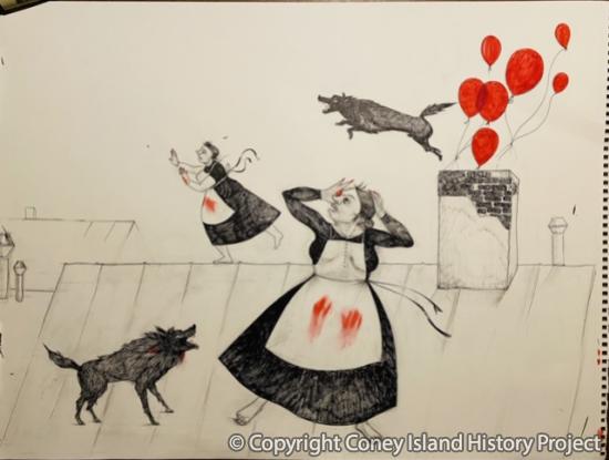 ‘what happened in the kitchen?’, Ink on paper, 18 x 24", 2020. Photo courtesy of Alisa Minyukova.