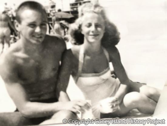 Ellen and Martin Abrams on Coney Island Beach when they were dating in the 1950s. They got married in Coney Island in February 1961. Photo courtesy of Ellen and Martin Abrams.