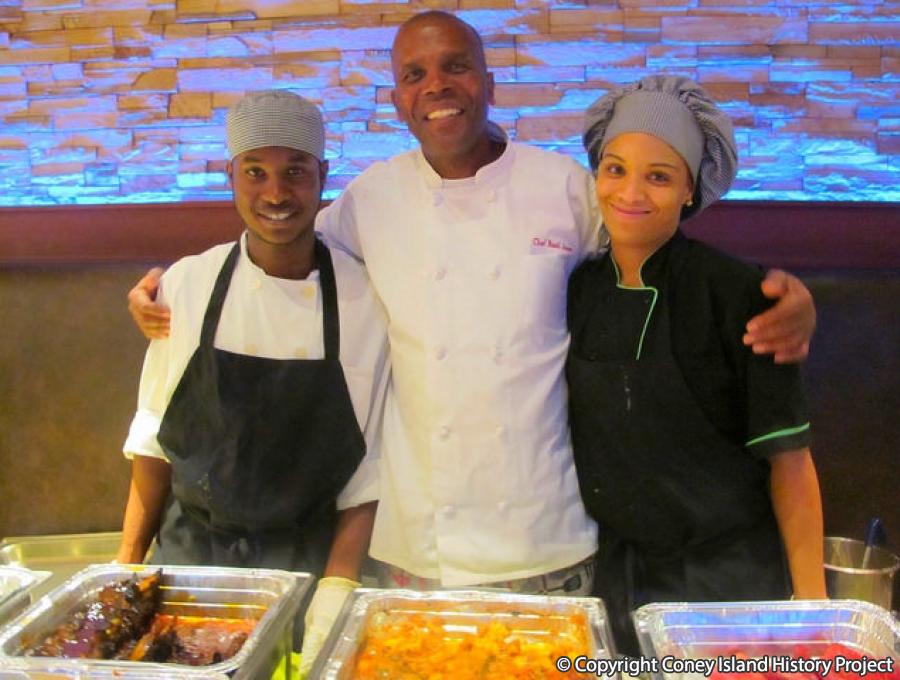 Chef Basil Jones and staff at Footprints Caribbean Cafe on Surf Avenue, 2015. Photo © Coney Island History Project.