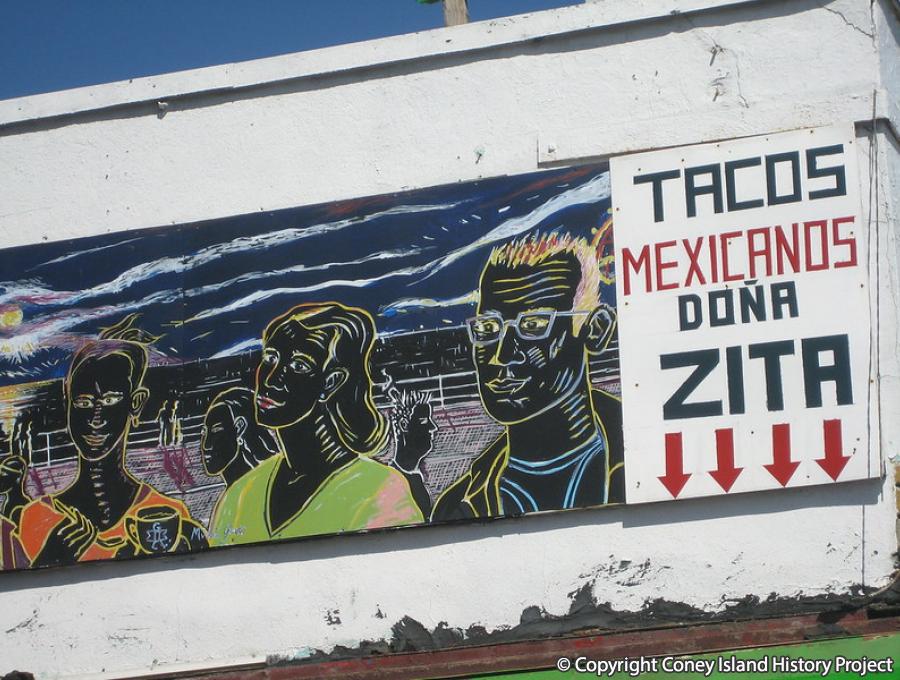 Signage for Tacos Doña Zita on Coney Island's Bowery, 2008. Photo © Tricia Vita.