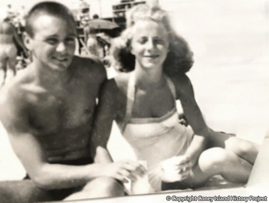 Ellen and Martin Abrams on Coney Island Beach when they were dating in the 1950s. They got married in Coney Island in February 1961. Photo courtesy of Ellen and Martin Abrams.