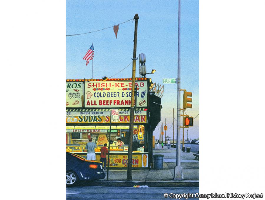 Surf Avenue. Watercolor over graphite on paper, 2007. © Frederick Brosen via frederickbrosen.com